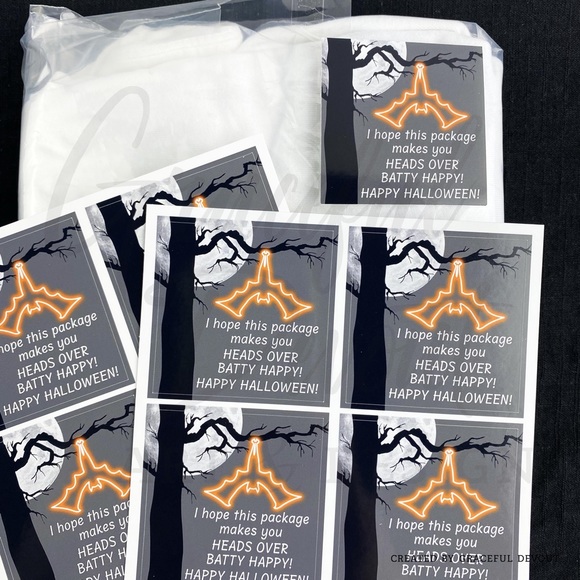 I Hope This Package Makes You Heads Over Batty Happy! Happy Halloween! 2" 48ct - Picture 5 of 5